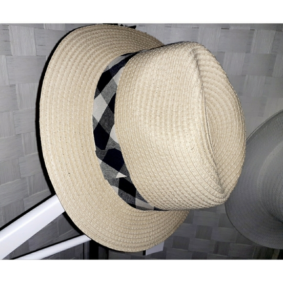 Loft Tan Packable Straw Fedora Hat - Plaid Bandage - Picture 6 of 15